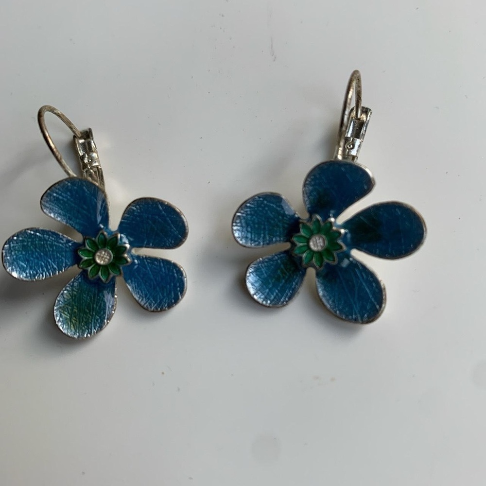 Ikita Blue French Floral Enamel Dainty Earrings